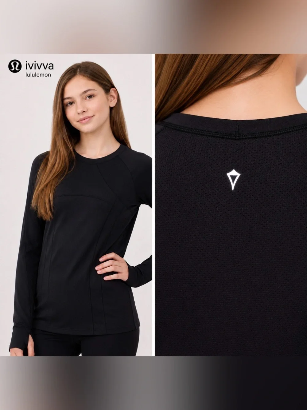 Ivivva Lululemon Swiftly Tech Long Sleeve Black Top Girls 14 Athletic Yoga Gym